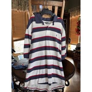 Vintage Y2K Shady LTD Striped Polo Size Large Blue White Red